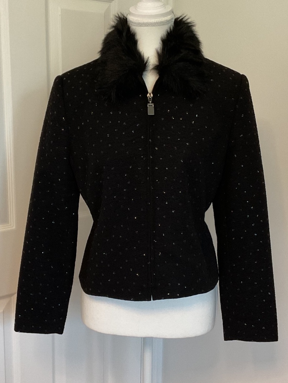 🤩Bianca Nygard Black Bling Removable Faux Fur Collar - size 6